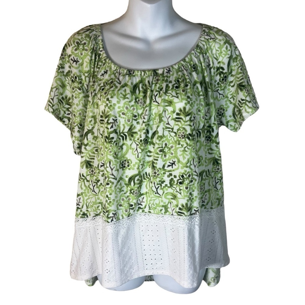 Cato short sleeve eyelet lace trimmed off-shoulder top size L